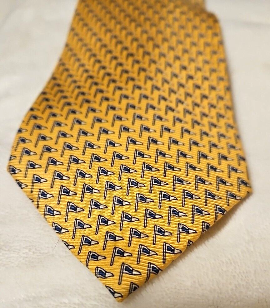 Men's Laren Ralph Lauren Silk Tie Yellow Blue Golf Pin Flags USA