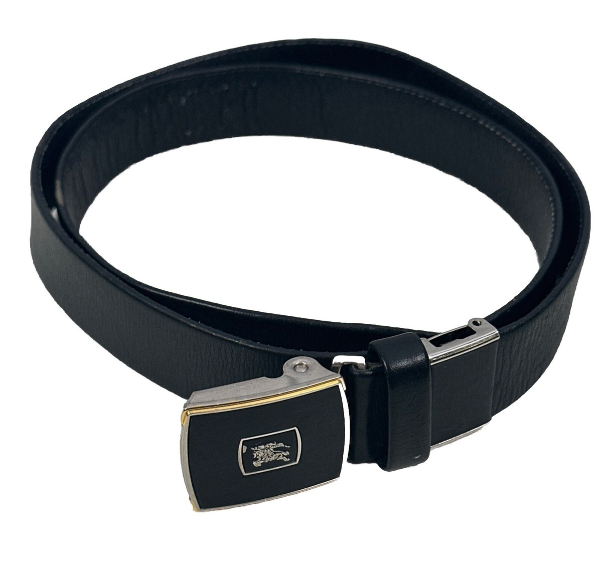 Vintage Burberry Leather Belt Black Logo Buckle Length 43