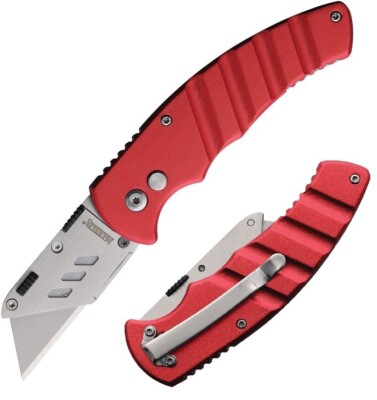Marbles Folding Knife 1.25'' Stainlees Steel Razor Blade Red Aluminum Handle