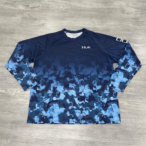 Huk Shirt Men XXL Camo Refraction Fish Fade Pursuit Fishing Performance Blue Tee