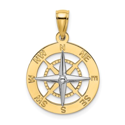 14K Bicolor Gold Maritim Kompass Nadel Charm Anhänger 2,88g für Mama
