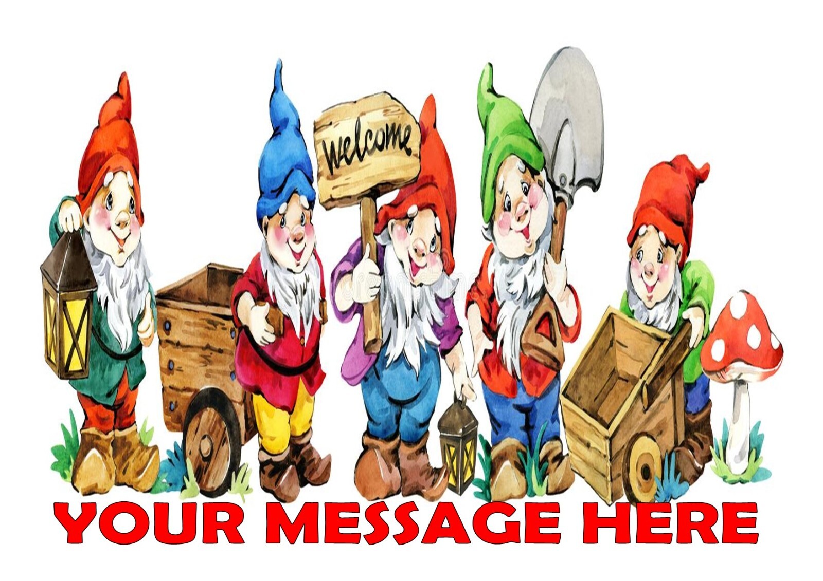 GARDEN GNOMES  CAKE  TOPPER A4  EDIBLE ICED/ ICING PERSONALISED