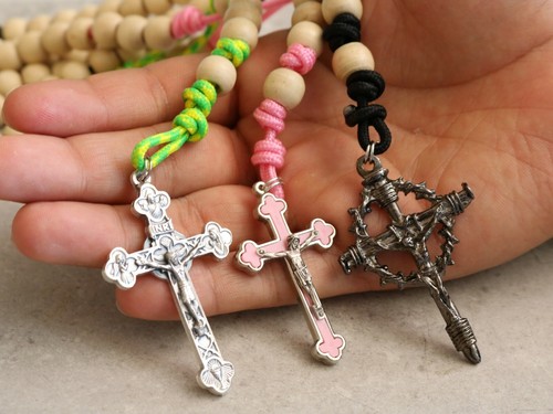 Rosary Camo Paracord Wood Black Copper Wearable Rope Cord Catholic Rosario - Picture 7 of 10
