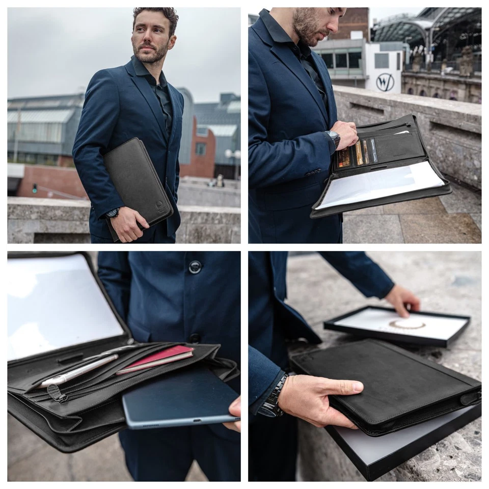 HANDGEFERTIGT Konferenzmappe Leder Herren Aktenmappe A4 Dokumentenmappe RFID - Bild 2 von 4