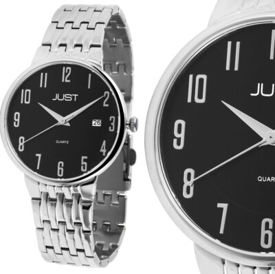 Herrenuhr Quarz Armbanduhr Schwarz Silber Edelstahl Datum 3ATM JU20166 JUST