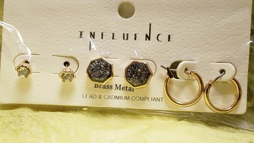 Druzy Mini Heptagon Stud Earrings Set - Pack of 3 Pairs - Picture 3 of 4