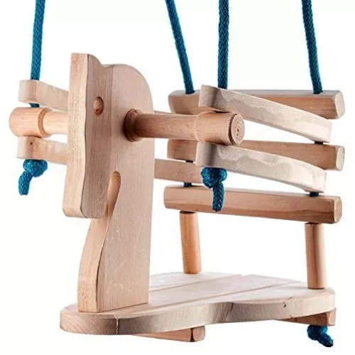 Baby Toddler Natural Wood Horse Figure Safety Swing Seat Chair