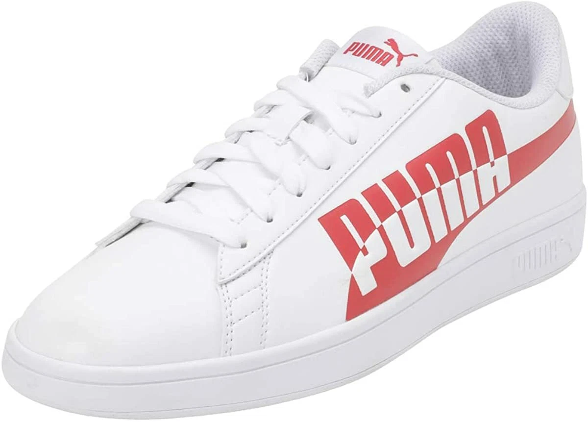 PUMA SMASH V2 LOW SNEAKERS TRAINERS SPORTS MEN SHOES WHITE RED SIZE 11.5 NEW
