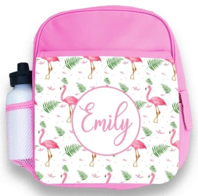 DAILYGIFTS Personalisierter Kinder Rucksack beliebiger Name Flamingo Mädchen Kinder Schulanfang