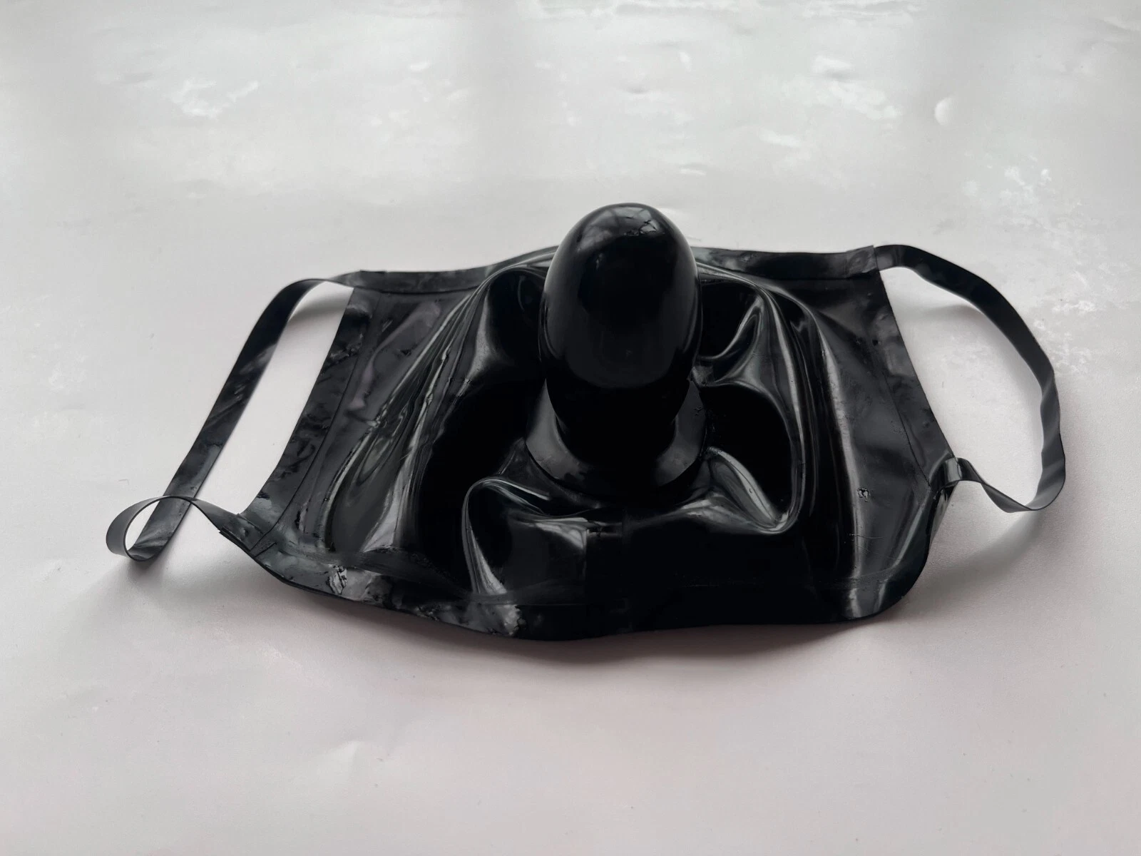 Black Fetish Latex Mask Hood Attach Mouth Sheath Custom Hand Made