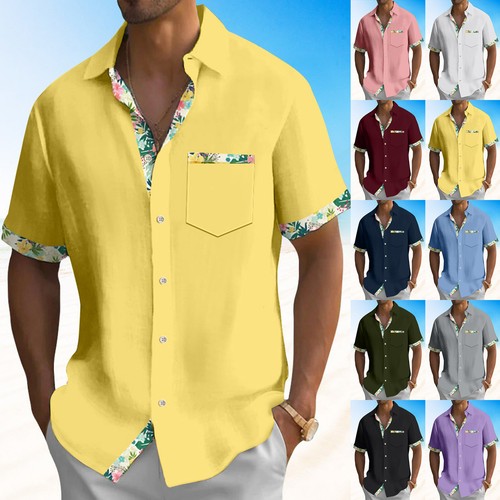 Men's Hawaiian Shirt, Vintage Short Sleeve Button Down Bowling Beach Shirts @