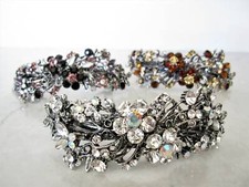 Large silver leaves flowers pink purple amber brown crystal hair barrette
