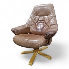 Vintage Leather Swivel Recliner Easy Chair Mid Century Style Armchair Tan Brown