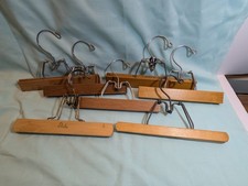 7 Vintage Wood Wooden Clamp Hangers Pant Trousers Skirt Linen 9 Inch