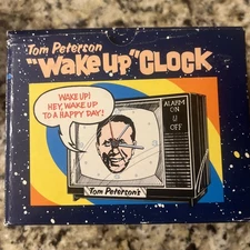 Tom Peterson’s Talking “Wake Up” Clock TV Shaped Alarm Clock NOS 