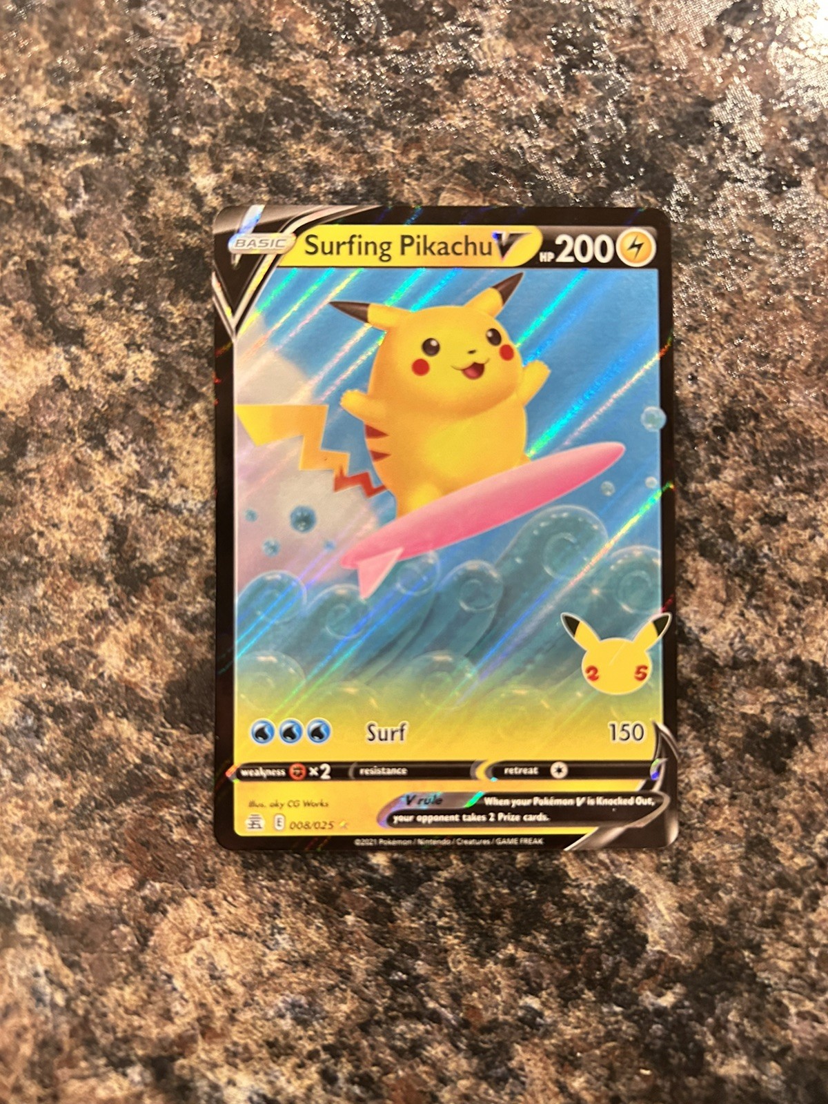 Surfing Pikachu V 008/025 Holo Rare V Celebrations Pokemon Near Mint
