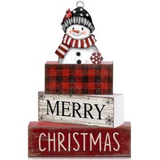 4 Pcs Christmas Table Decoration Wooden Snowman Decor Christmas Tiered