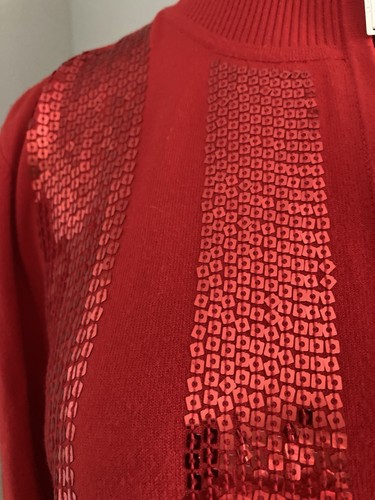 St. John Red Zip Viscose Cardigan Sweater Womens Sequin Medium nwot - Picture 4 of 11