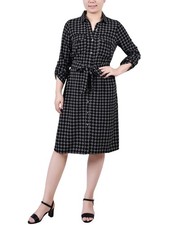 NY Collection Womens Petites Printed Knee Length Shirtdress Size PL