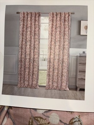 NWT LAURA ASHLEY EGLANTINE PINK BIRD FLORAL WINDOW PANEL PAIR 2