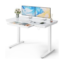 Marsail Glass Standing Desk with Drawer, 48 x 24 inch Electric Standing Desk,...