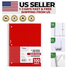 Single Subject Spiral Notebook - Graph Ruled, 100 Sheets, Fire Red Design