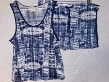 LUCKY Brand Women's 2 PC TANK Top SLEEP SHORTS Set Size XXL Blue Tye Dye pajama
