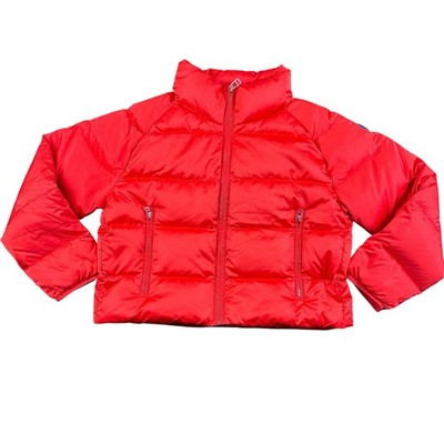 Tory Burch Sport Puffer Jacket Red Down Cropped Satin Size Medium
