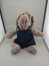 Vintage Wrinkles The Dog Hand Puppet Plush Denim Overalls 1981 Ganz Bros EUC