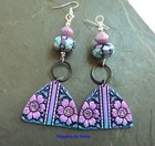 Pink Purple Flowers on Blue Statement Earrings Flowers Floral Colorful Beautiful — photo 3