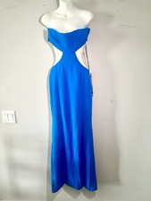 NWT House Of CB women’s Royal blue Strapless Open Back Front Slit Dress Size M