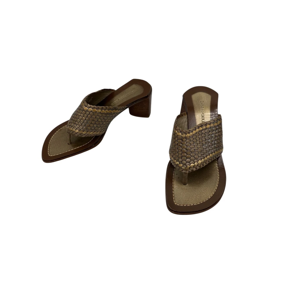 Sandalias tejidas Enzo Angiolini para mujer talla 7 M marrón dorado tacón bloque Foto 3 de 4