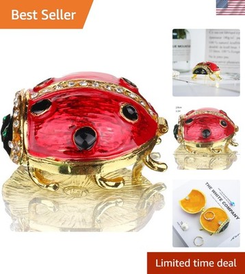 Hand-Painted Ladybug Figurine Box - Crystal-Accented Jewelry Storage for Women
