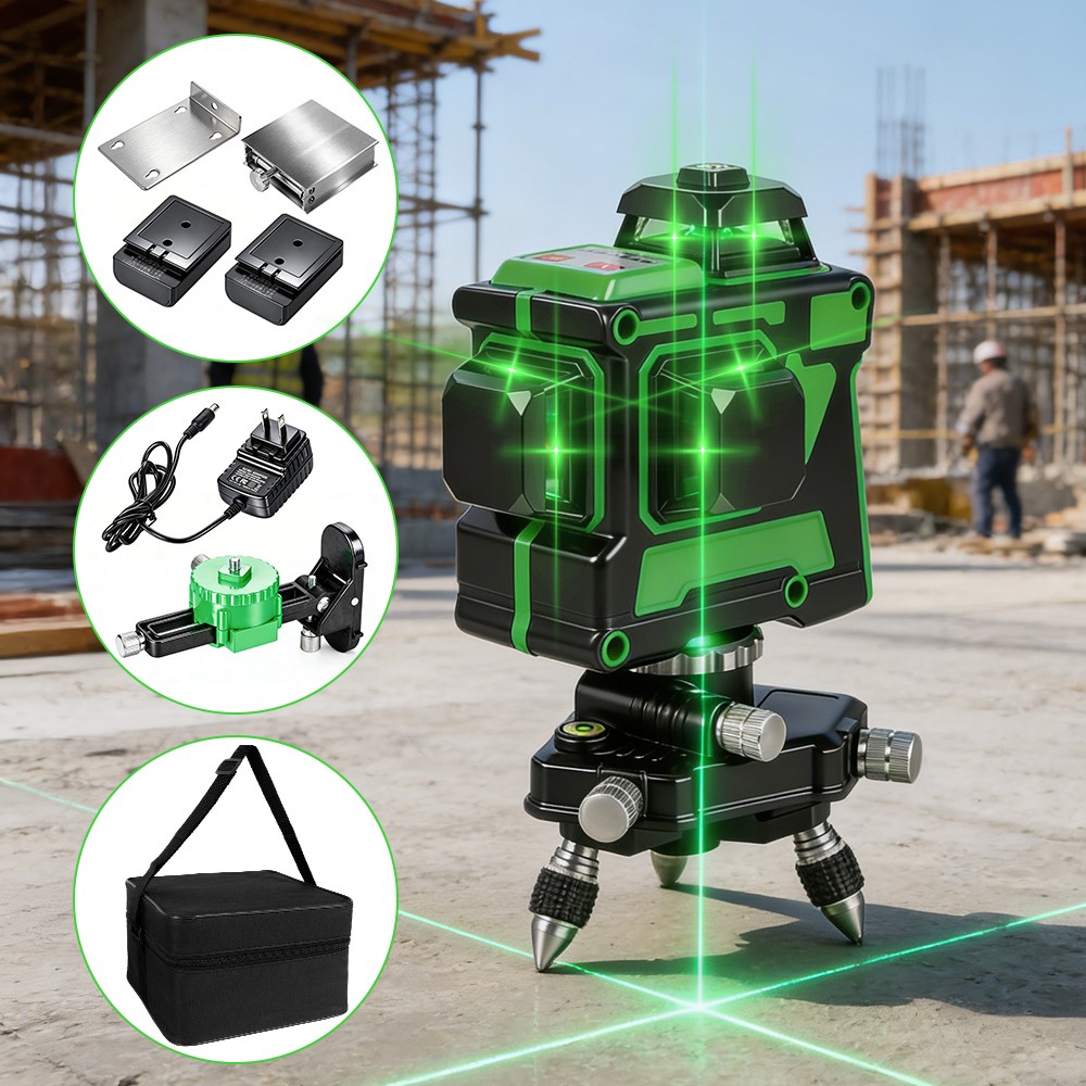 Laser Level 360°4D 12 Lines Laser Self Leveling Cross Measure Tool Kit Green US