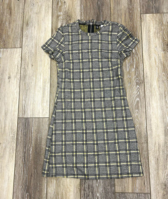 Divided by H&M Plaid Shift Dress Gray Yellow White Black Short Sleeve Sz 0