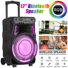 Portable 12" Heavy Bass Bluetooth Party Speaker w/ LED Lights Karaoke TWS FM AUX