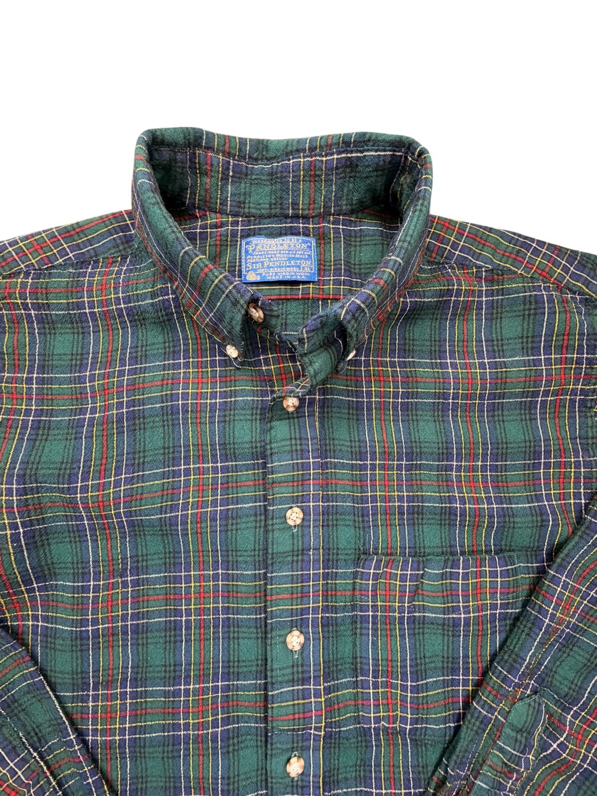 🔥 Pendleton Green Plaid Wool Button-Down Shirt M… - image 5