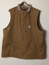 Vintage Carhartt Sherpa Lined Duck Canvas Vest Mens Size 2XL Brown