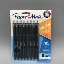 8 Pack Paper Mate InkJoy GEL, BLACK INK, 0.7 mm Medium Point Gel Pens New