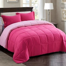 3Pc Pink Twin/Twin XL Comforter Set - All Season Reversible down Alternative Bed