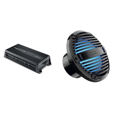 Hertz Marine 10'' Subwoofer & Amp Bundle   HMS 10 B2-LD-C RGB LED Sub w/ Black...