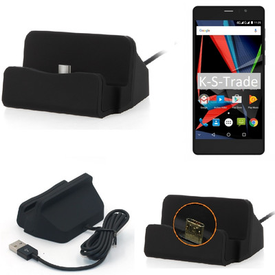 Dockingstation für Archos 55 Diamond Selfie schwarz Lade Station Micro USB Dock