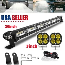 20"LED Light Bar Spot Flood Combo Light +2x3'' Pods Truck SUV Offroad+Wiring Kit