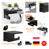 Toilettenpapierhalter Selbstklebend Edelstahl Ablage Wandmontage Schwarz