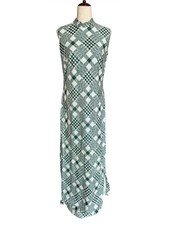 Vintage Green and White Shimmer Plaid Sleeveless Maxi Dress