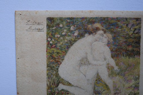 FELIX BAUDIN AQUARELLE POINTILLISTE "L'AMOUR MATERNEL" 1906 - Picture 4 of 10