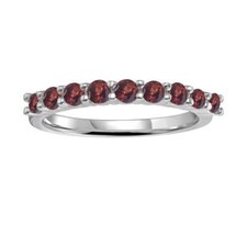 Red Garnet Gemstone Half Eternity Women Ring in 925 Sterling Silver