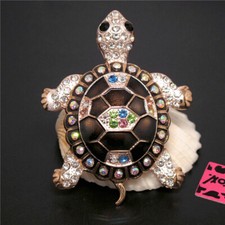New Black Enamel Cute Turtle Rhinestone Fashion Women Charm Brooch Pin Gift
