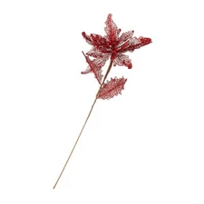 Red Glitter Lace Poinsettia Stem | 2 Pieces