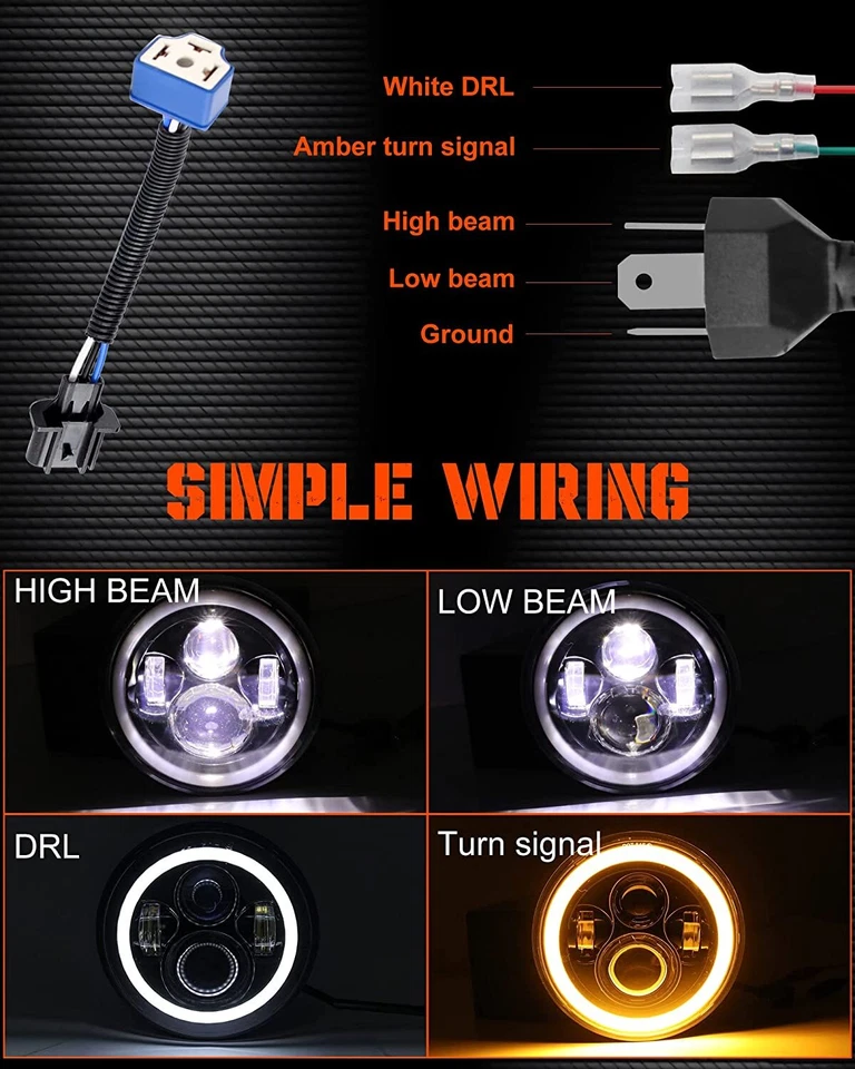 Подходит для Ford E-100 E-150 E-250 Econoline Club Wagon 1975-1978 2 шт 7 дюймов светодиодные фары - Изображение 3 из 4